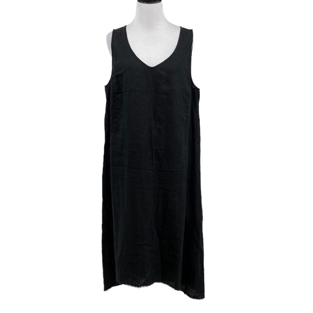 J.Jill Love Linen Tank Dress Womens Size Large Black Sleeveless Scoop V-Neck